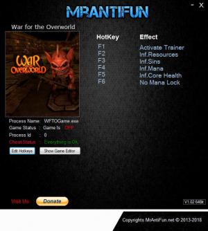 War for the Overworld Trainer for PC game version v2.0.3f1