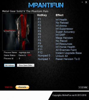 Metal Gear Solid 5: The Phantom Pain Trainer for PC game version  v1.14