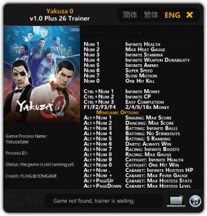 Yakuza 0 Trainer for PC game version v1.0