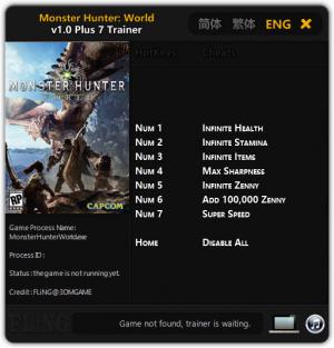 Monster Hunter: World Trainer for PC game version v1.0