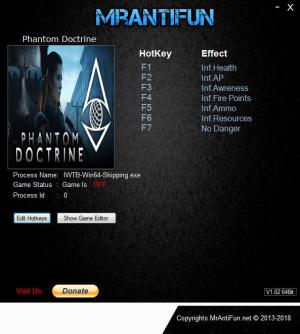 Phantom Doctrine Trainer for PC game version v1.00