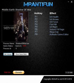 Middle-earth: Shadow of War Trainer for PC game version v1.20