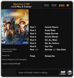 Shenmue 1 and 2 Trainer for PC game version v1.0
