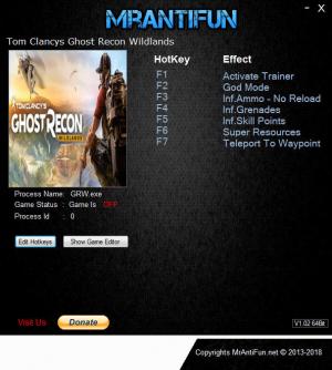 Tom Clancy’s Ghost Recon Wildlands Trainer for PC game version v3088436
