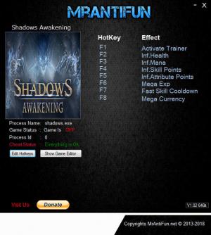 Shadows: Awakening  Trainer for PC game version v1.12