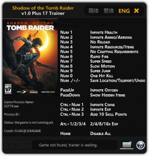 Shadow of the Tomb Raider  Trainer for PC game version v1.0