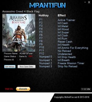 Assassin's Creed 4: Black Flag Trainer for PC game version v1.07.2