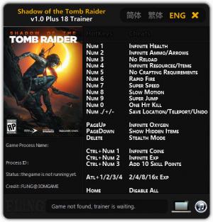 Shadow of the Tomb Raider Trainer for PC game version v1.0