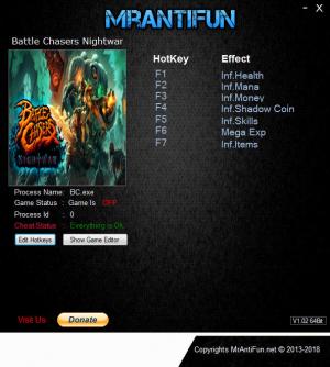 Battle Chasers: Nightwar Trainer for PC game version v24034