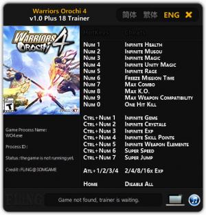Warriors Orochi 4 Trainer for PC game version v1.0