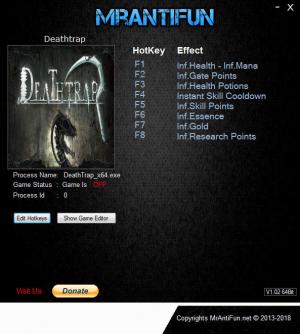 Deathtrap Trainer for PC game version v1.0.6C 64Bit