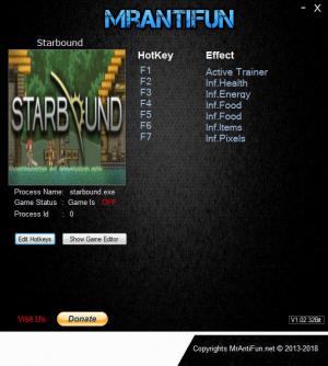 Starbound Trainer for PC game version v1.3.4 32bit