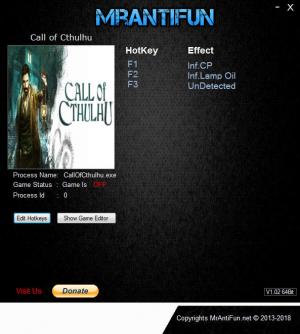 Call of Cthulhu Trainer for PC game version v1.00