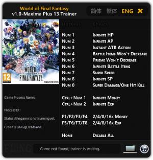 World of Final Fantasy Trainer for PC game version v1.0 Maxima