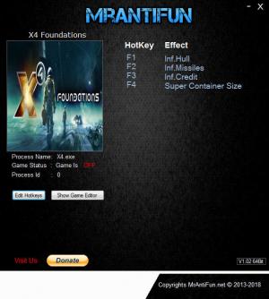X4: Foundations Trainer for PC game version v1.2