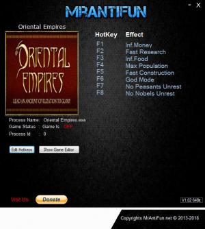 Oriental Empires Trainer for PC game version v23.11.2018