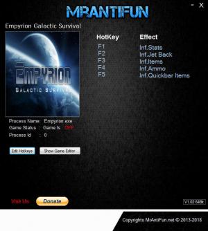 Empyrion: Galactic Survival Trainer for PC game version v9.0.1.2082