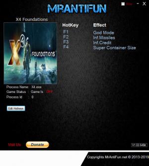 X4: Foundations Trainer for PC game version v1.50