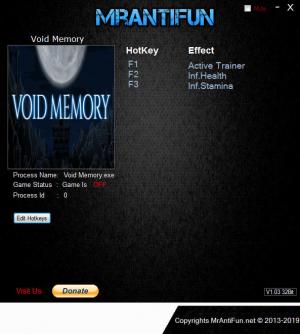 Void Memory Trainer for PC game version v.181229A
