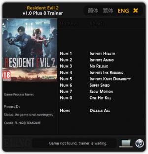 Resident Evil 2 Remake Trainer for PC game version v1.0