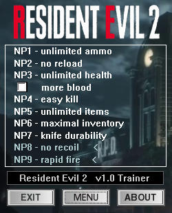 Resident Evil 2 Remake Trainer for PC game version v1.0