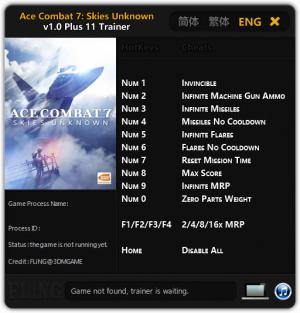 Ace Combat 7: Skies Unknown Trainer for PC game version v1.0