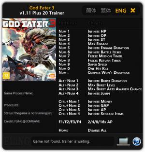 God Eater 3 Trainer for PC game version v1.11