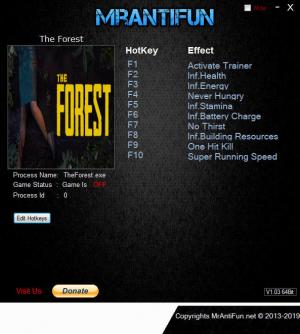 The Forest Trainer for PC game version Build 3496148