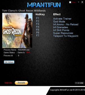 Tom Clancy’s Ghost Recon Wildlands Trainer for PC game version v3552261