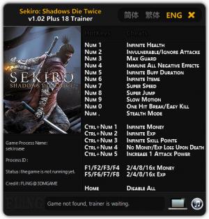 Sekiro: Shadows Die Twice Trainer for PC game version v1.02
