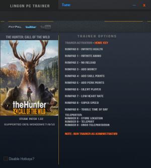 theHunter: Call of the Wild Trainer for PC game version v1.32 Update 26.03.2019