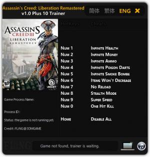 Assassin's Creed: Liberation Remastered Remastered Trainer for PC game version v1.0