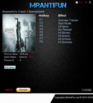 Assassin's Creed 3 Remastered Trainer for PC game version v1.00