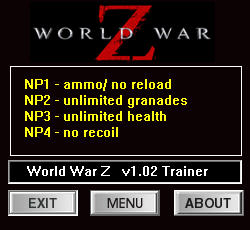 World War Z Trainer for PC game version v1.02