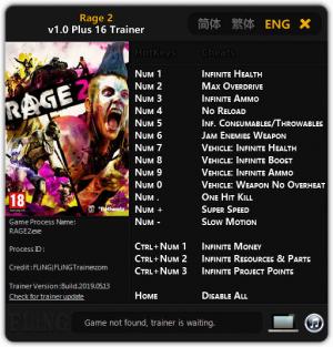 RAGE 2 Trainer for PC game version v1.0