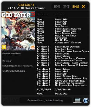 God Eater 3 Trainer for PC game version v1.30