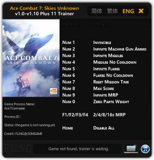 Ace Combat 7: Skies Unknown Trainer for PC game version v1.10