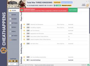 Total War: THREE KINGDOMS  Trainer for PC game version v1.0.0 Build 9292.1665972 HF3