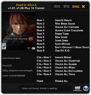 Dead or Alive 6 Trainer for PC game version v1.06