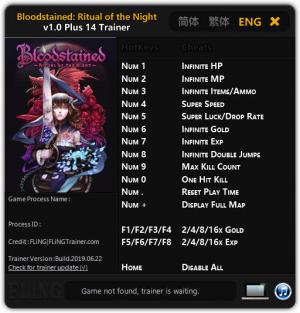 Bloodstained: Ritual of the Night Trainer for PC game version v1.0