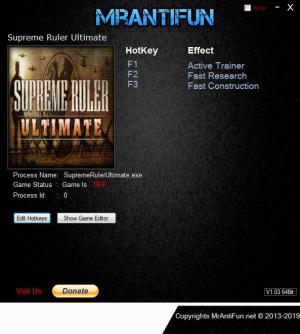 Supreme Ruler Ultimate Trainer for PC game version v9.1.140