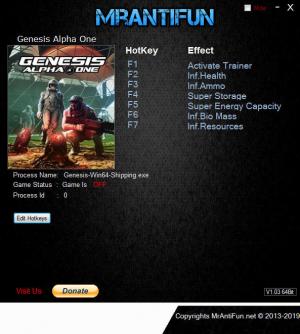 Genesis Alpha One Trainer for PC game version v1.01