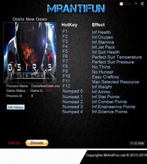 Osiris: New Dawn Trainer for PC game version v0.1.180.0