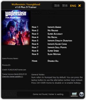 Wolfenstein: Youngblood Trainer for PC game version v1.0