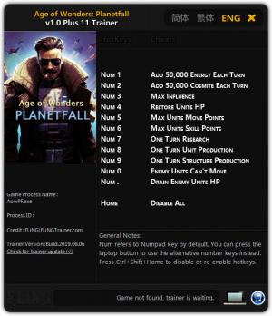 Age of Wonders: Planetfall Trainer for PC game version v1.0