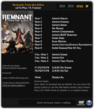 Remnant: From the Ashes Trainer for PC game version v214