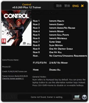 Control Trainer for PC game version v0.0.269
