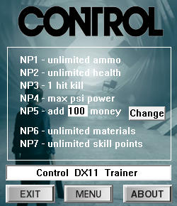 Control Trainer for PC game version v0.0.275