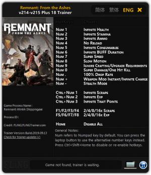 Remnant: From the Ashes Trainer for PC game version v215