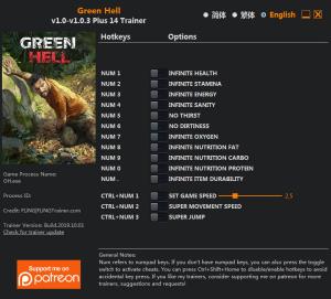 Green Hell Trainer for PC game version  v1.0.3